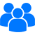Icon von drei Menschen nebeneinander in Blau