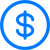 Icon von Dollar Zeichen in Blau Umrundet